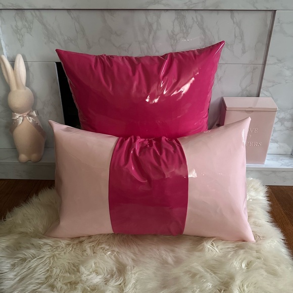 Two-Toned Pink Faux Leather 16 X 26 Throw Pillow - Picture 5 of 10